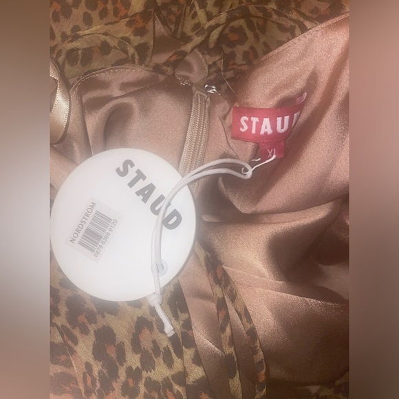 New! Staud Bellamy Leopard Print Cowl Neck Lace Up Back Mini Dress🤎 XL NWT! - Picture 16 of 16